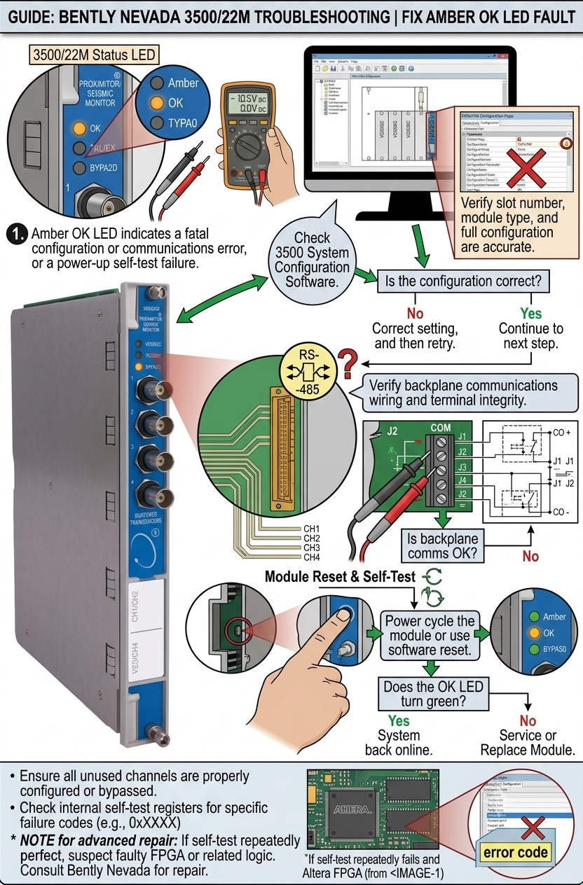 3500/22M-01-01-00 Troubleshooting | Fix Amber OK LED Fault