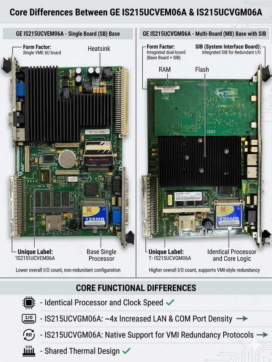 Core Differences Between GE IS215UCVEM06A & IS215UCVGM06A