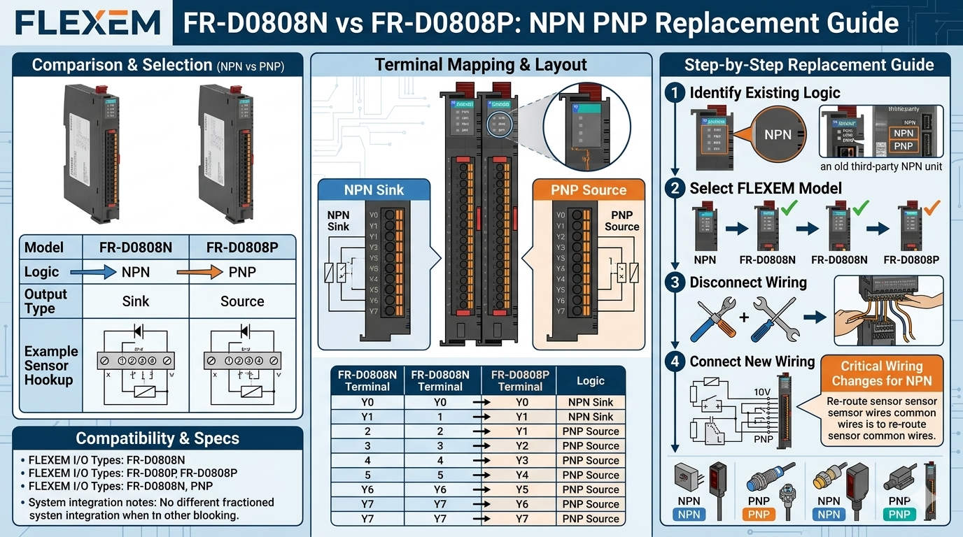 FLEXEM FR-D0808N vs FR-D0808P NPN PNP Replacement Guide