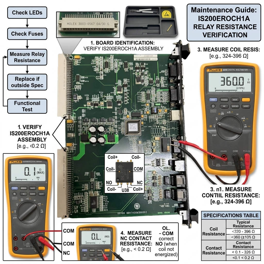Measure Relay Resistance on GE IS200EROCH1A Maintenance Guide