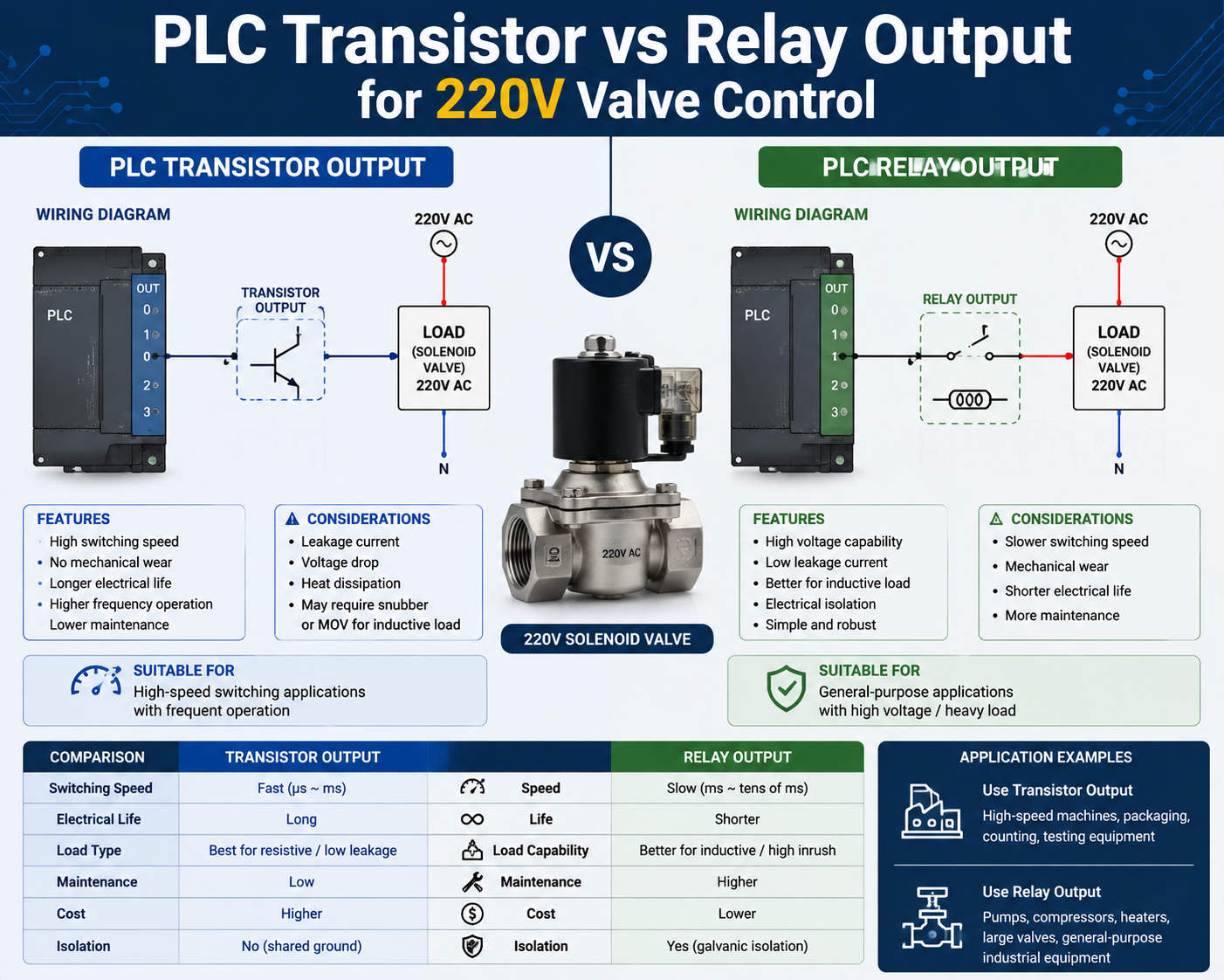 PLC Transistor vs Relay Output for 220V Valve Control