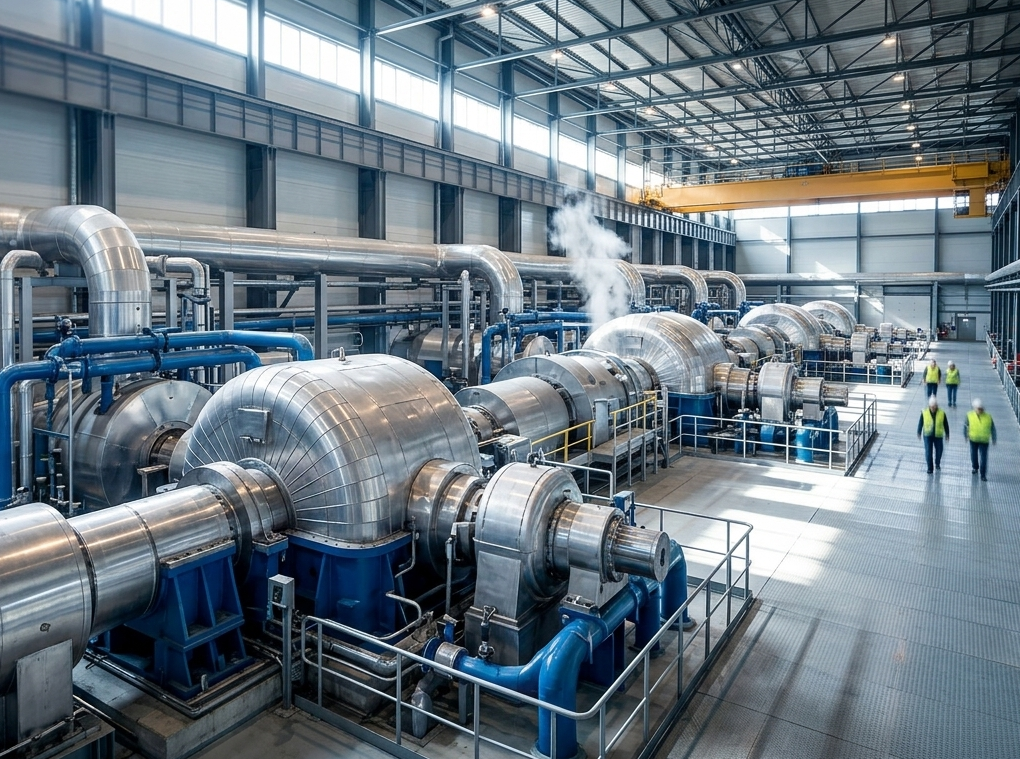 Dynamic interior of the steam turbine building